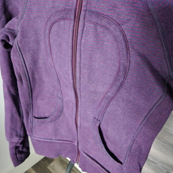 Lululemon Purple Stripe Hoodie Sweater Women Size 4 Fleece - Picture 3 of 7